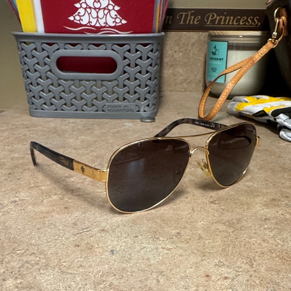 Tory Burch Gold Aviator Sunglasses with Brown Lenses